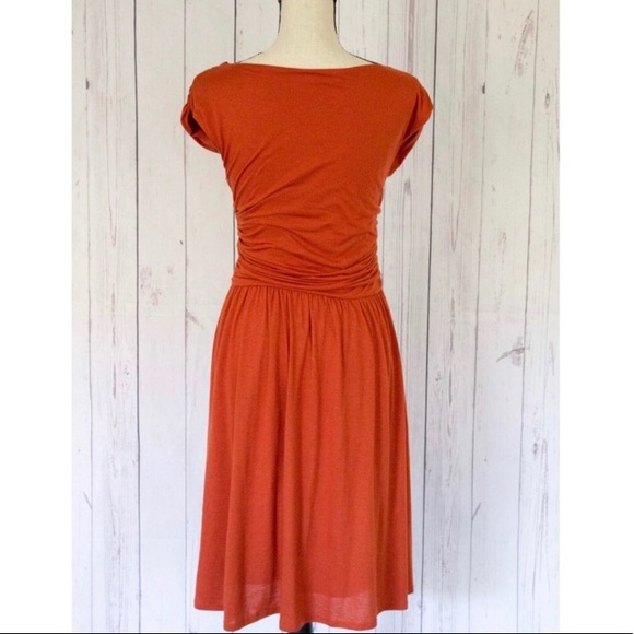 Anthropologie Velvet Cap-sleeve Orange Dress - Picture 3 of 8